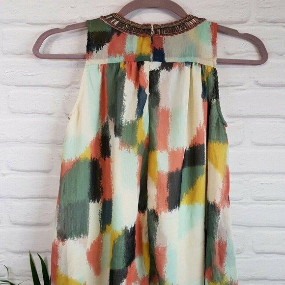 HD in Paris Anthropologie Brushstrokes Dress Sz 2 Beaded Collar - Picture 2 of 8